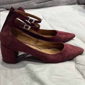 Women's Burgundy Suede Block Heel Shoes